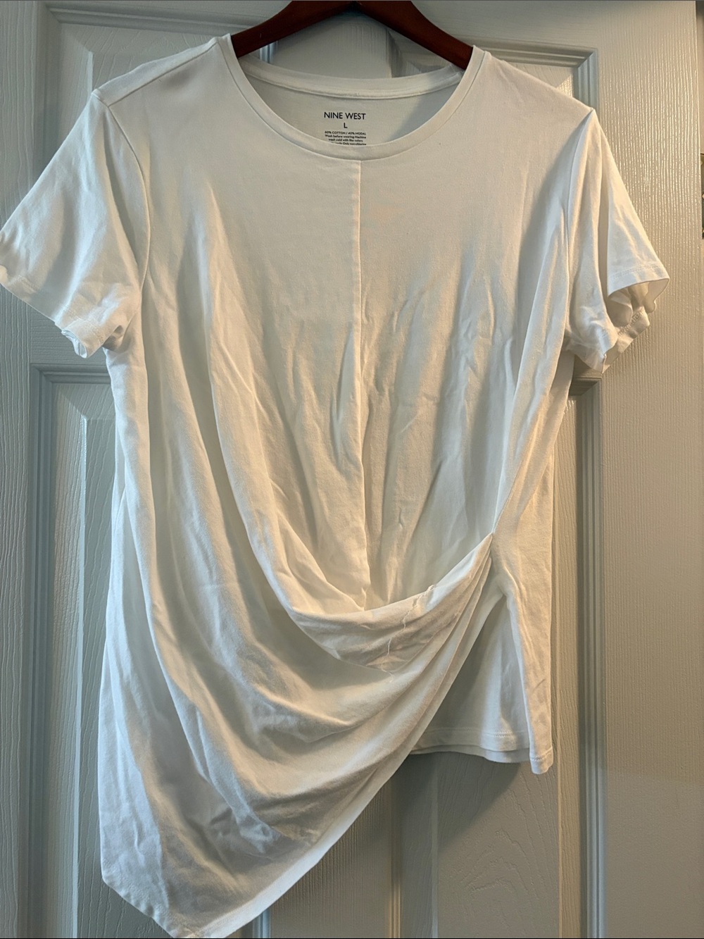 Nine West White Twisted Draped Short-Sleeve Tee